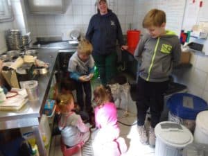 Kinder und Erwachsene spielen mit zwei Hunden im Tierheim Siegen.