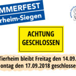 Sommerfest Tierheim-Siegen Plakat mit Sperrvermerk, September 2018.