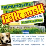 Frühlingsfest-Flyer für das Tierheim Siegen, markiert mit "abgesagt".