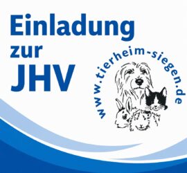 Einladung von JHV mit Tierzeichnungen, Website des Tierheims Siegen in Blau/Weiß.
