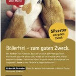 REWE-Plakat am Tierheim Siegen ruft dazu auf, kein Feuerwerk zu machen und Tierfutter zu spenden.